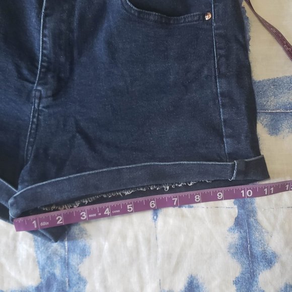 Stretch Denim Dark High Waist Jean Shorts - Picture 4 of 9